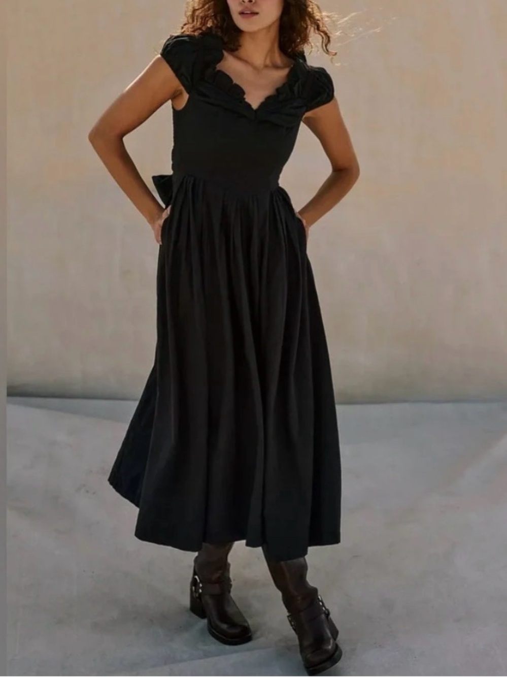 NWT Free People Something Special Drop-Waist Midi Dress in Black Size Medium
